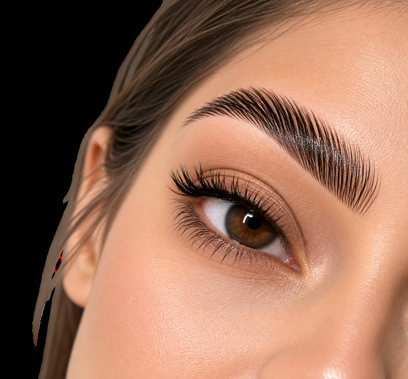 Illustrative image of a full laminated eyebrow brushed upward