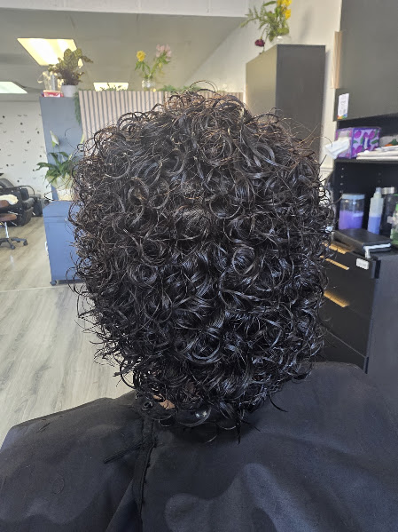Long dark hair with defined curls